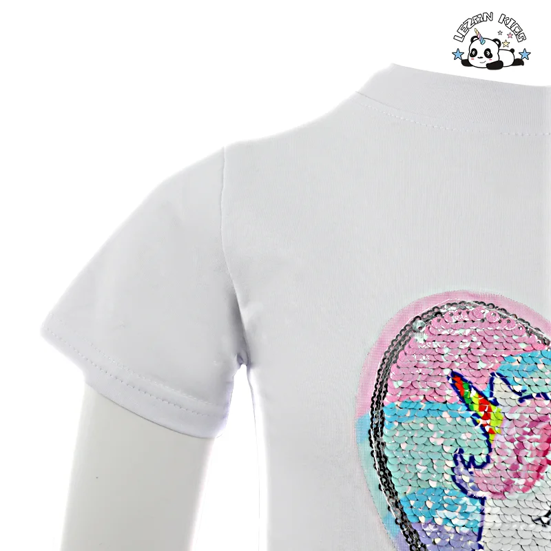 LEZONKIDS - Kids Clothing Girls Cotton Sequined Patch T-shirt Ruffle Elastic Waist Trouser Customized Girls Clothing Sets